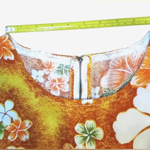 VTG 60's Handmade G.V.H. Hawaii Print Fabric Orange Floral Dress MEDIUM - Picture 13 of 15